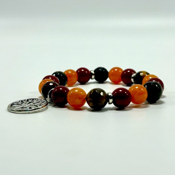 Handmade Tree Pendant Charm Bracelet with Natural Tiger Eye Gemstones! - Picture 4 of 5